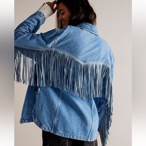 Free People Denim Fringe Jacket